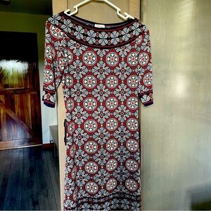 Max Studio Large Slip On Fitted Dress with Intricate Pattern